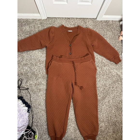Time and Tru Womens Quilted Lounge Set Brown Cardigan Joggers Size XL 16 18 - Picture 6 of 8